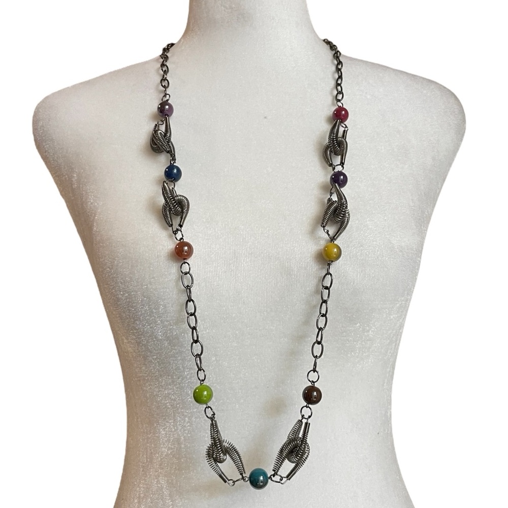 Unbranded Multicolor Bead and Metal Spring Long Necklace